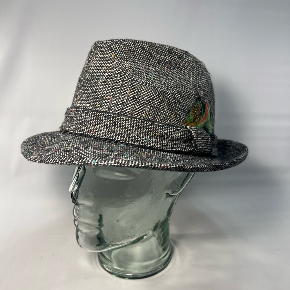 Vintage Hat Gray Tweed Wool Fedora, American’s Comfort Hat, Stevens 1970’s Nice!